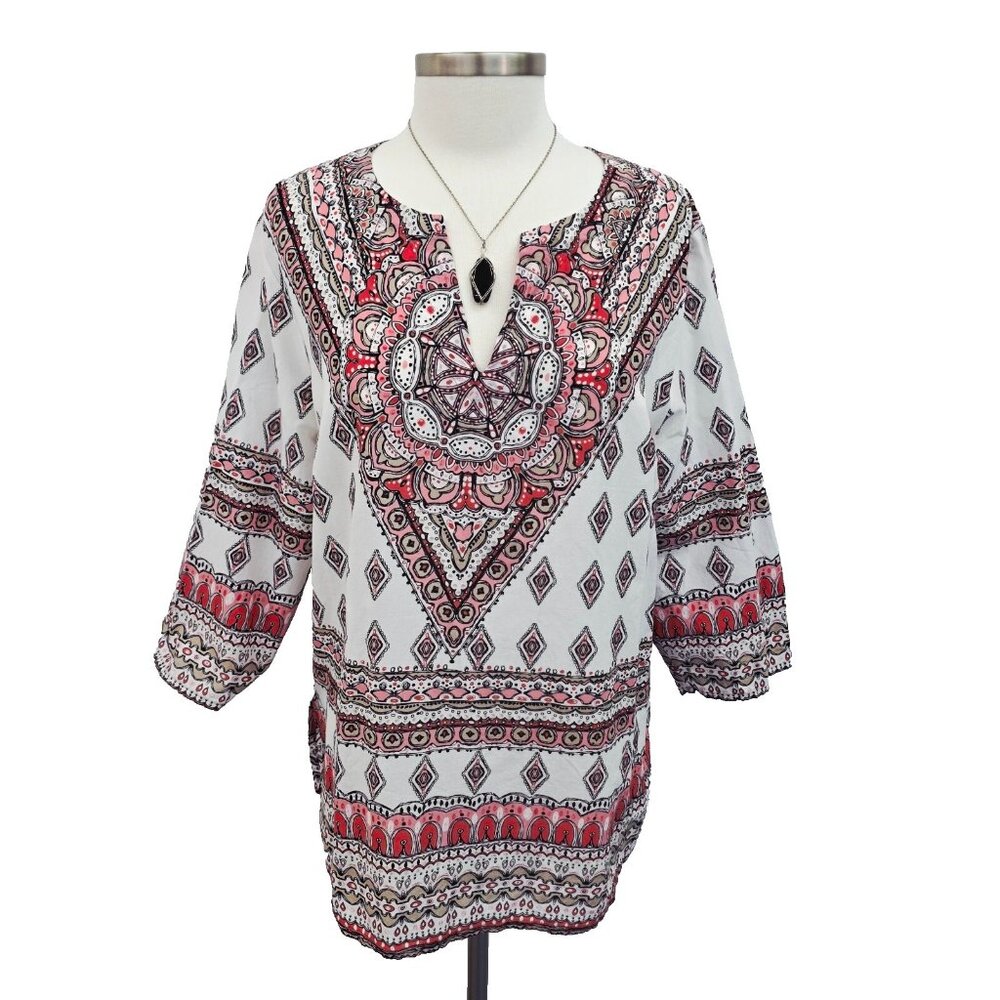 Rose & Thyme Women's 3/4 Sleeve Handkerchief Tunic Top Size 1X Boho Festival